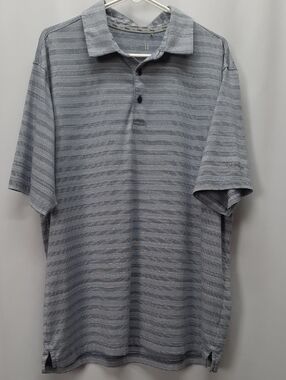 Walter Hagen Golf Polo Shirt Men's XL Gray Blue Striped Performance Short Sleeve